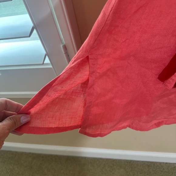 Rafaella Women’s Coral 100% Linen longline Long Sleeve Button Up Blouse size 10 - Picture 4 of 9